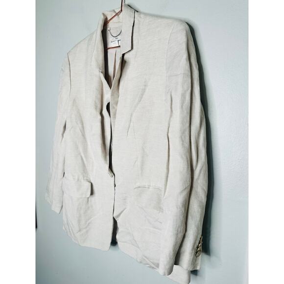 CLUB MONACO Flaxseed Relaxed Single Breasted Linen-Blend Blazer Coat Size Large - Picture 6 of 10